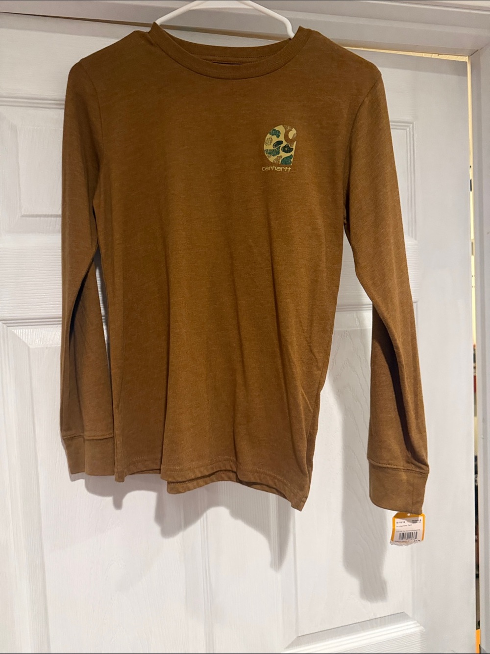Carhartt Monk's Robe Brown Long Sleeve Tee with Camo Logo Patch